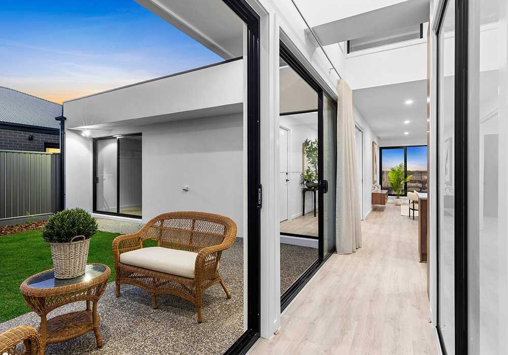 Looking out to the backyard of new home in Lara by Augello Homes - custom home builders