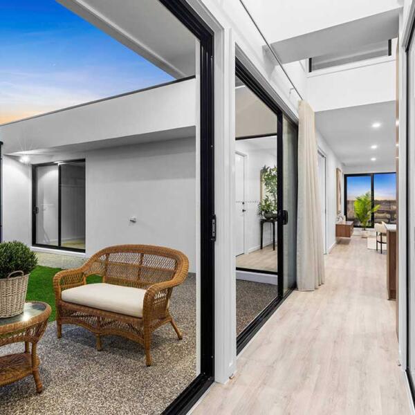 Looking out to the backyard of new home in Lara by Augello Homes - custom home builders